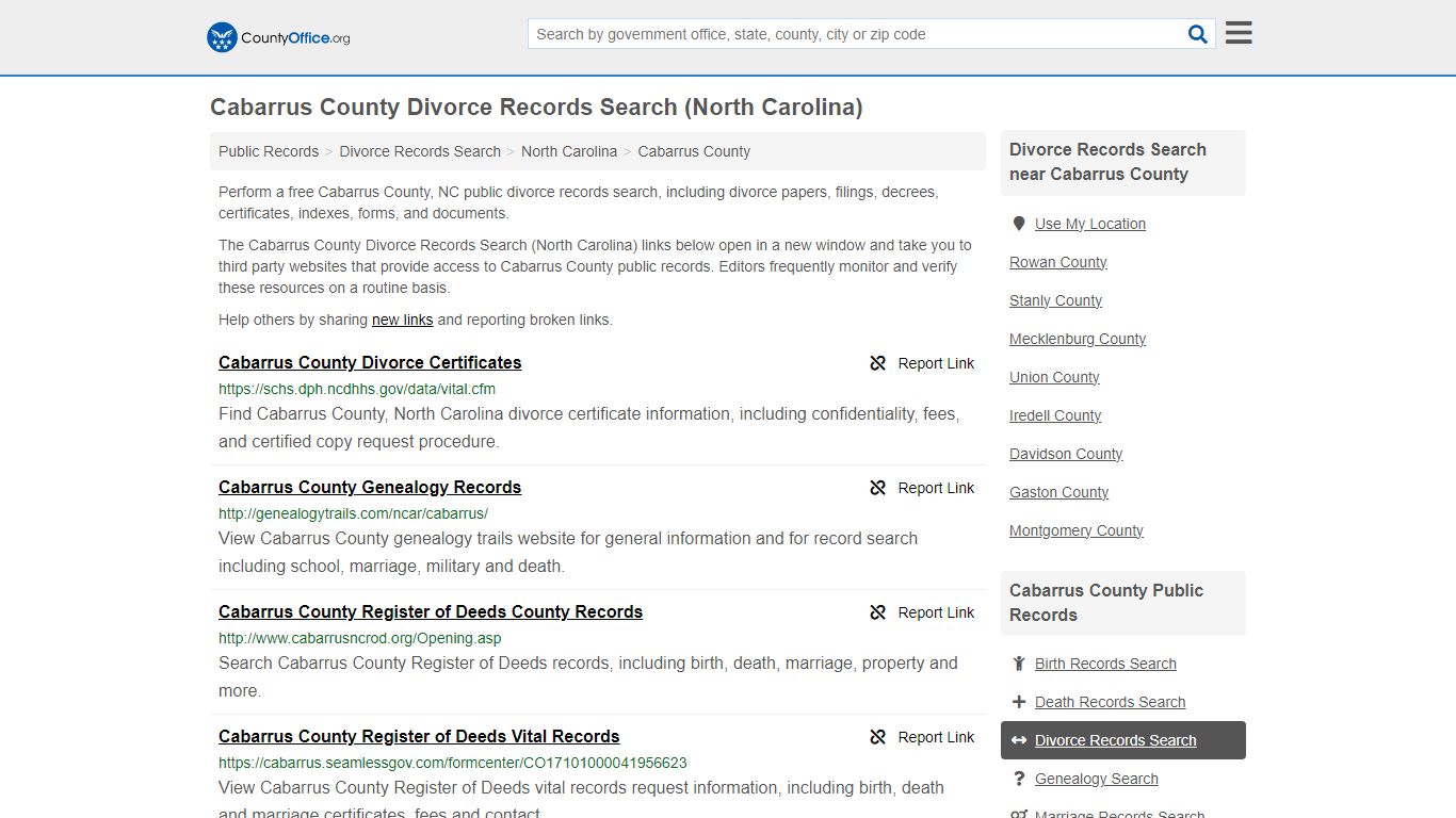 Cabarrus County Divorce Records Search (North Carolina) - County Office